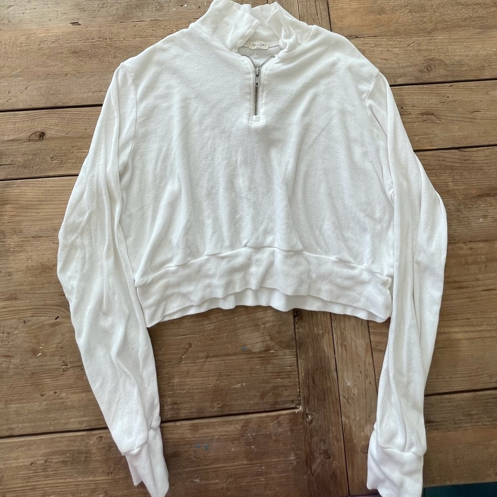 Brandy melville White quarter zip cropped top